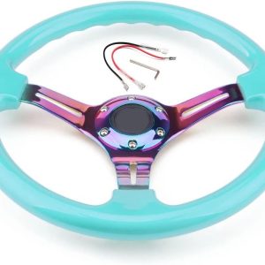 Universal Racing Steering Wheel 350mm 14″ Deep Dish ABS Hard Wood Steering Wheel with Horn Button