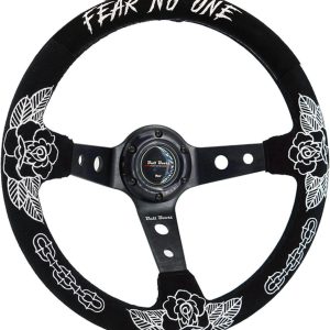 Rose Deep Dish Steering Wheel 350mm – 6 Bolt For JDM Sport Racing Steering Wheel Suede Horn Button Included