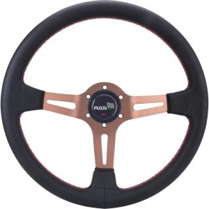 RASTP 350mm Steering Wheel, Grip PU Leather – Aluminum Alloy Spoke 6 Bolt Steering Wheel-Gold