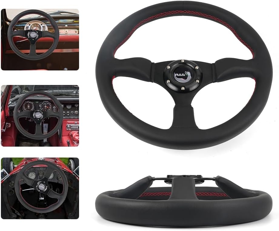 14inch Black Leather Steering Wheel, Universal Sports Car Racing for Race/Rally/Motorsport/Car Sim Driving - Image 3