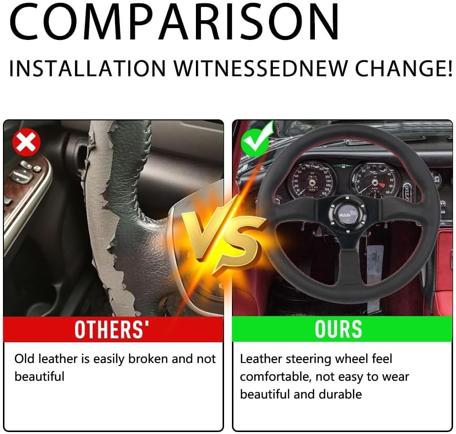 14inch Black Leather Steering Wheel, Universal Sports Car Racing for Race/Rally/Motorsport/Car Sim Driving - Image 4