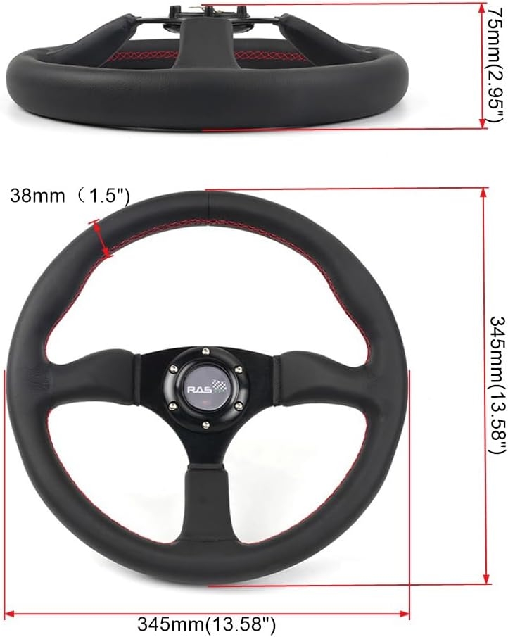 14inch Black Leather Steering Wheel, Universal Sports Car Racing for Race/Rally/Motorsport/Car Sim Driving - Image 5