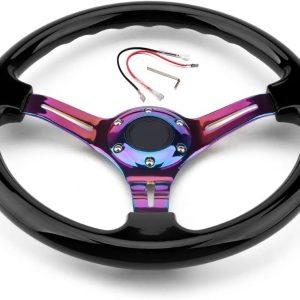 Neo Chrome Steering Wheel Rainbow Spokes  – 6 bolt Car Racing Universal Aftermarket Steering Wheel Fit Car and Simulation Pc Game