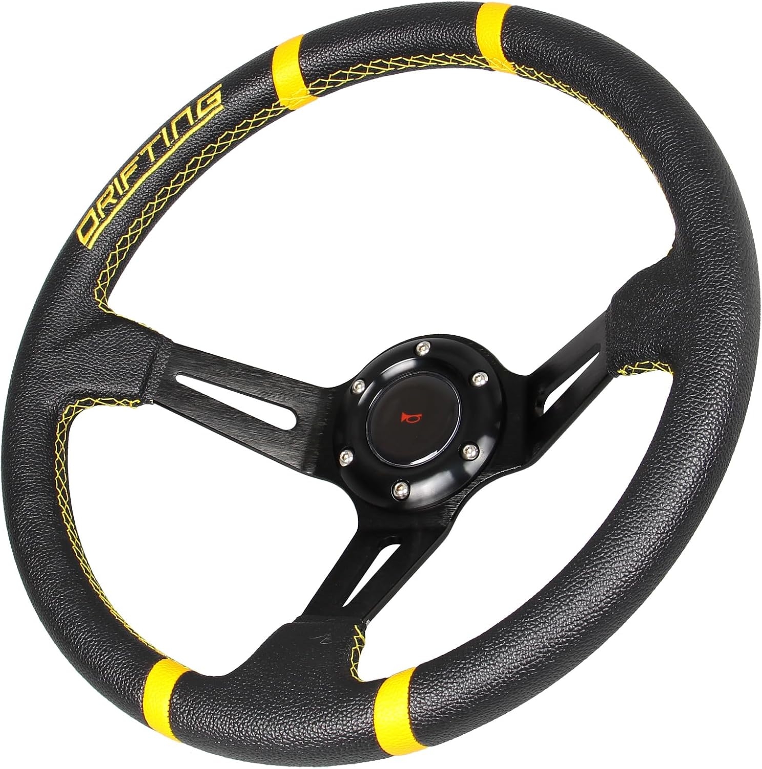 Drifting 350mm Steering Wheel - Yellow Leather Embroidery 6 Bolts Deep Dish Steering Wheel -13.8''Racing
