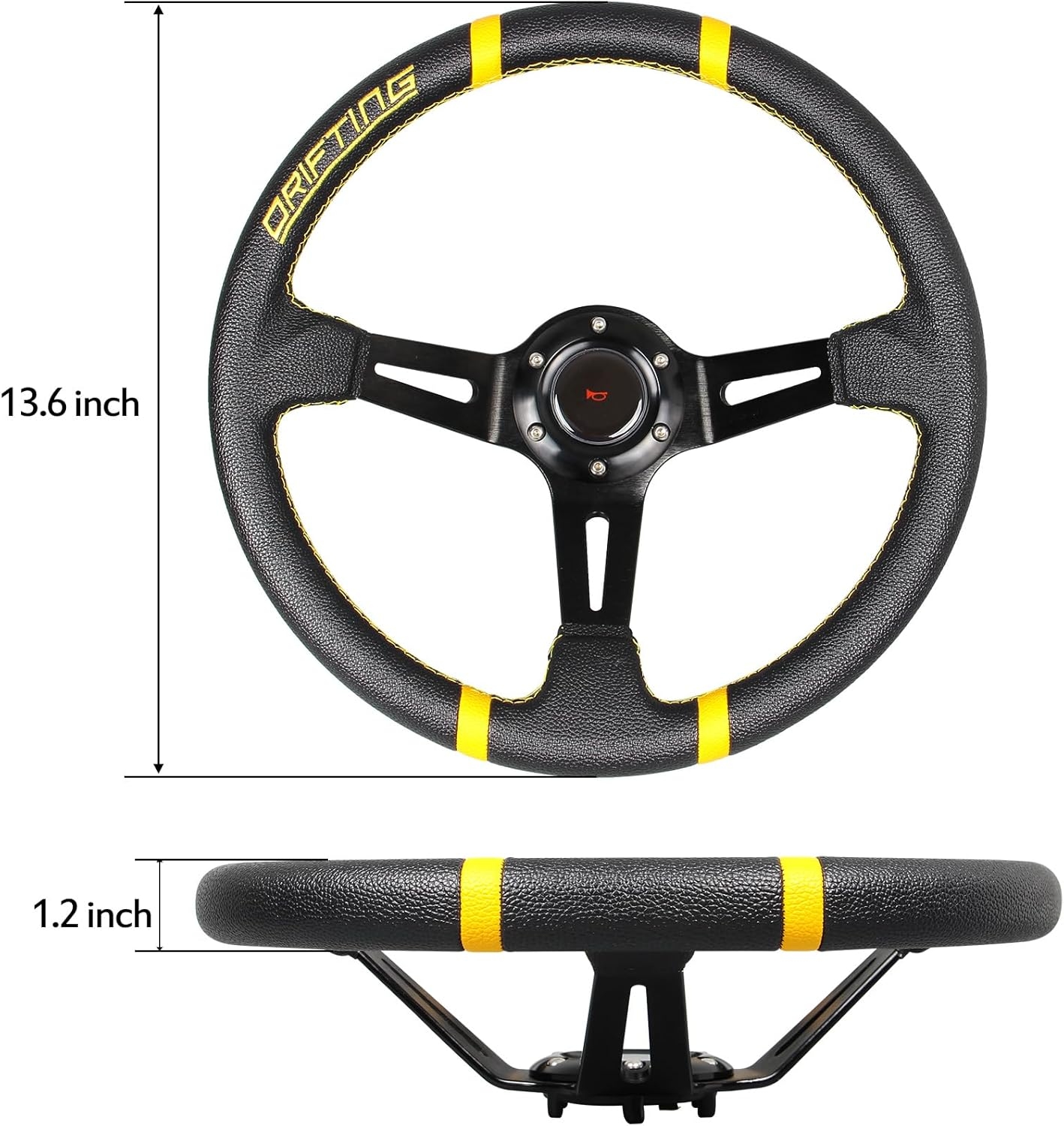 Drifting 350mm Steering Wheel - Yellow Leather Embroidery 6 Bolts Deep Dish Steering Wheel -13.8''Racing - Image 3
