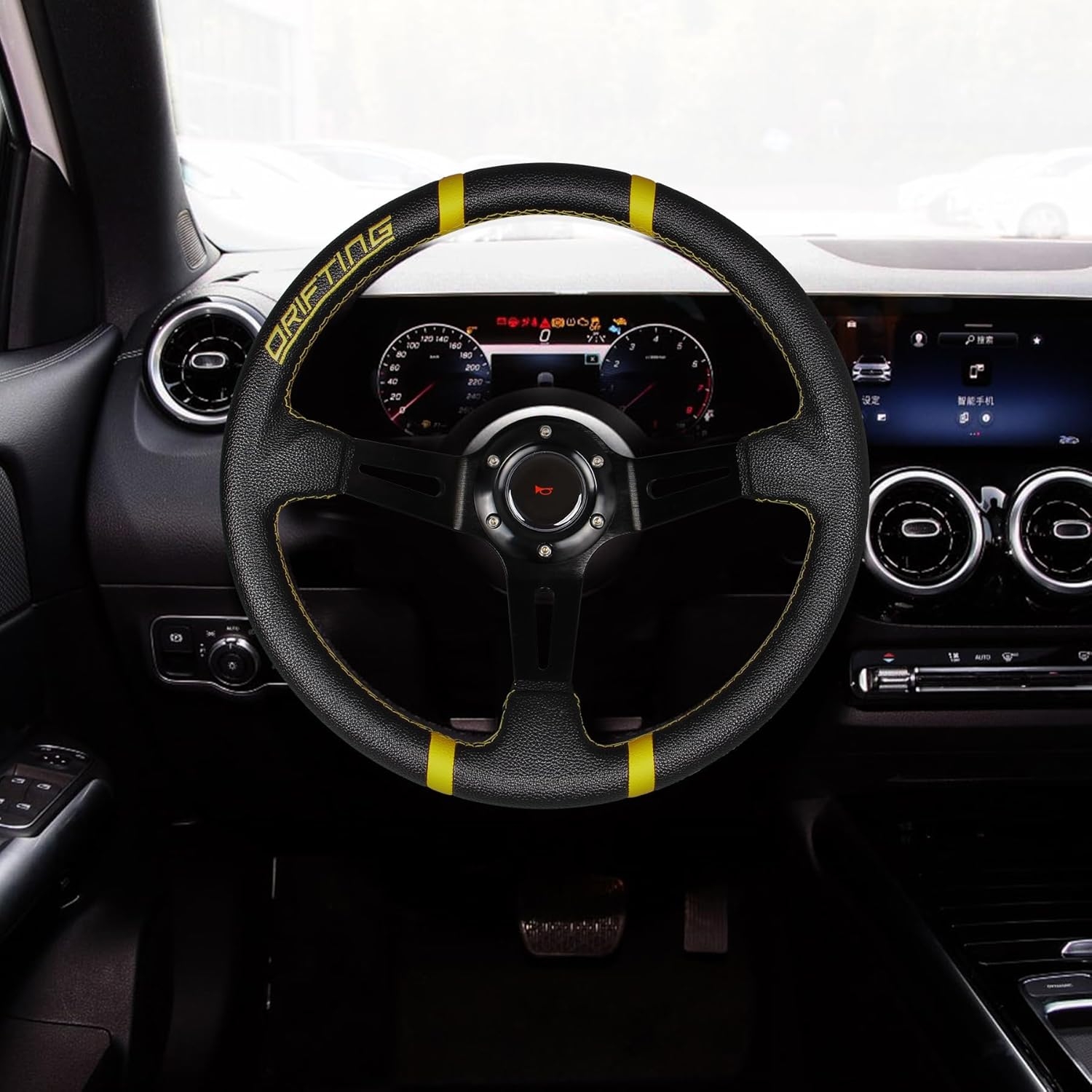 Drifting 350mm Steering Wheel - Yellow Leather Embroidery 6 Bolts Deep Dish Steering Wheel -13.8''Racing - Image 7