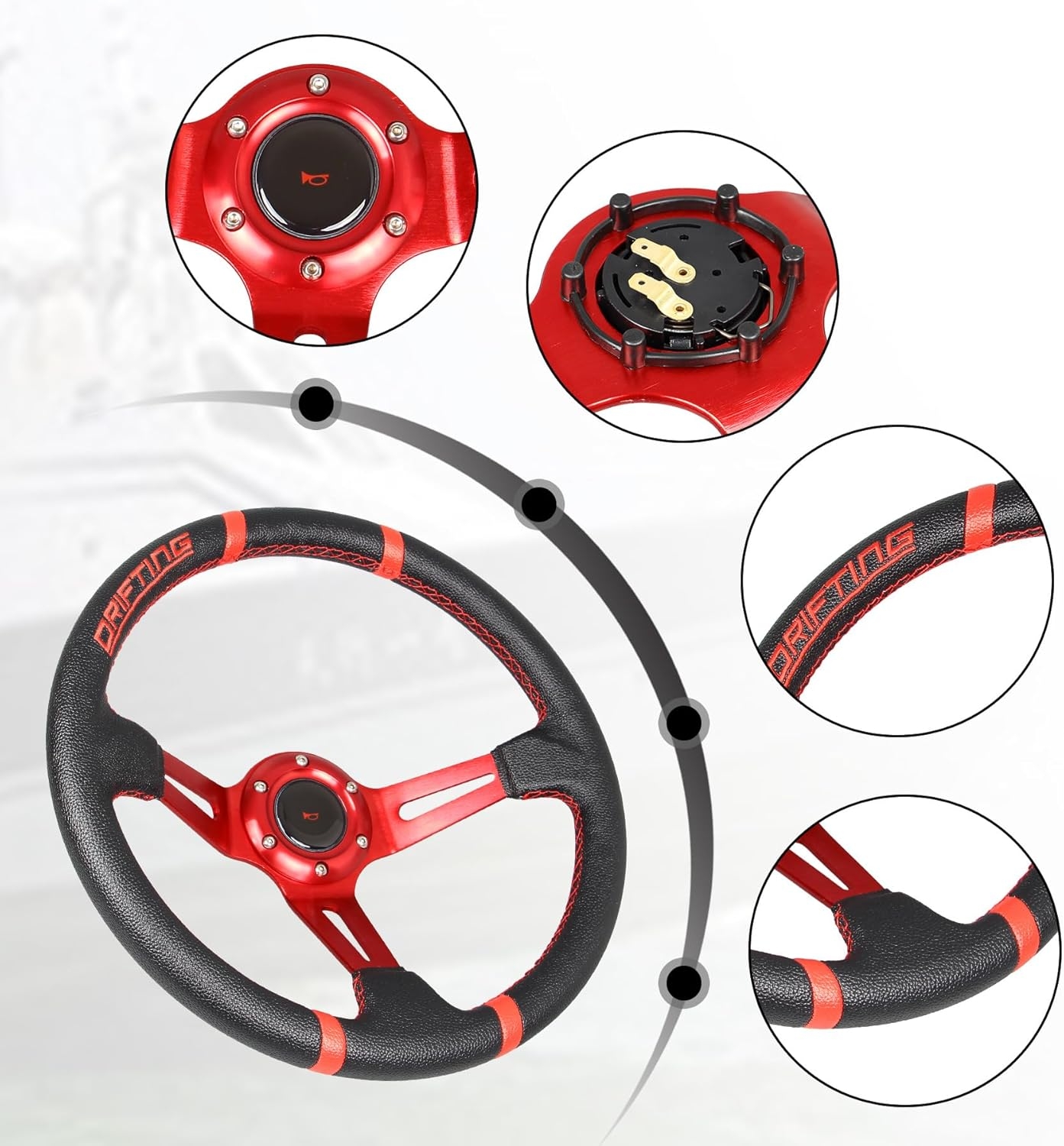 Drifting 350mm Steering Wheel - Yellow Leather Embroidery 6 Bolts Deep Dish Steering Wheel -13.8''Racing - Image 11