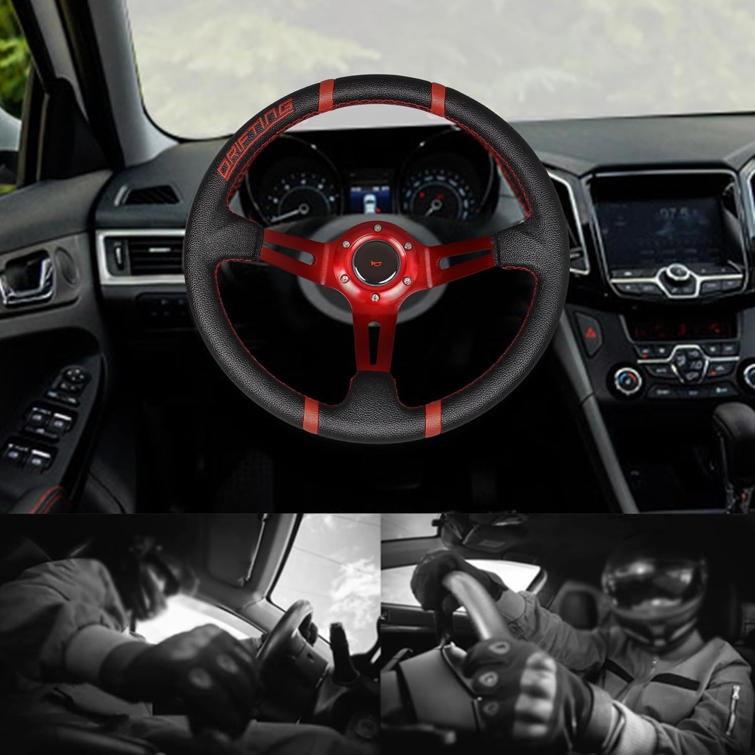 Drifting 350mm Steering Wheel - Yellow Leather Embroidery 6 Bolts Deep Dish Steering Wheel -13.8''Racing - Image 13