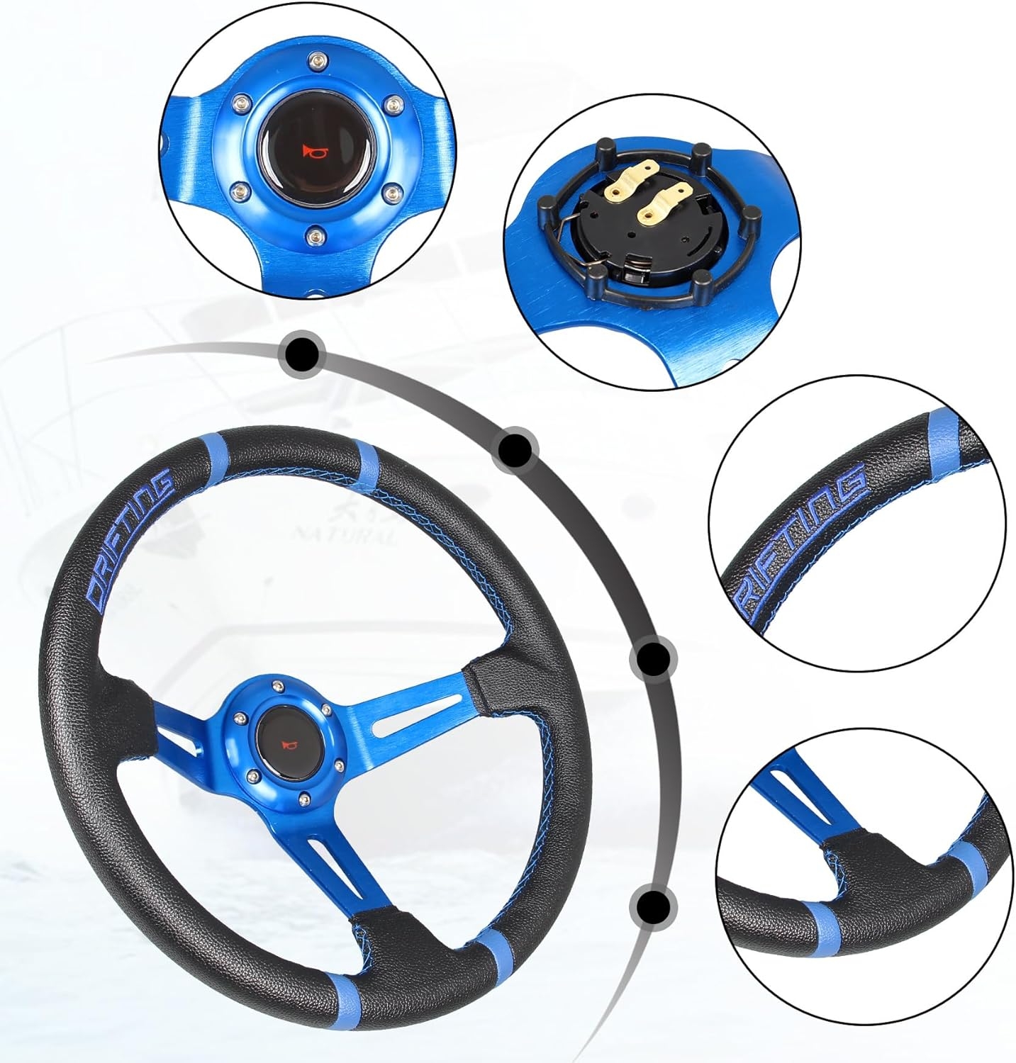 Drifting 350mm Steering Wheel - Yellow Leather Embroidery 6 Bolts Deep Dish Steering Wheel -13.8''Racing - Image 18