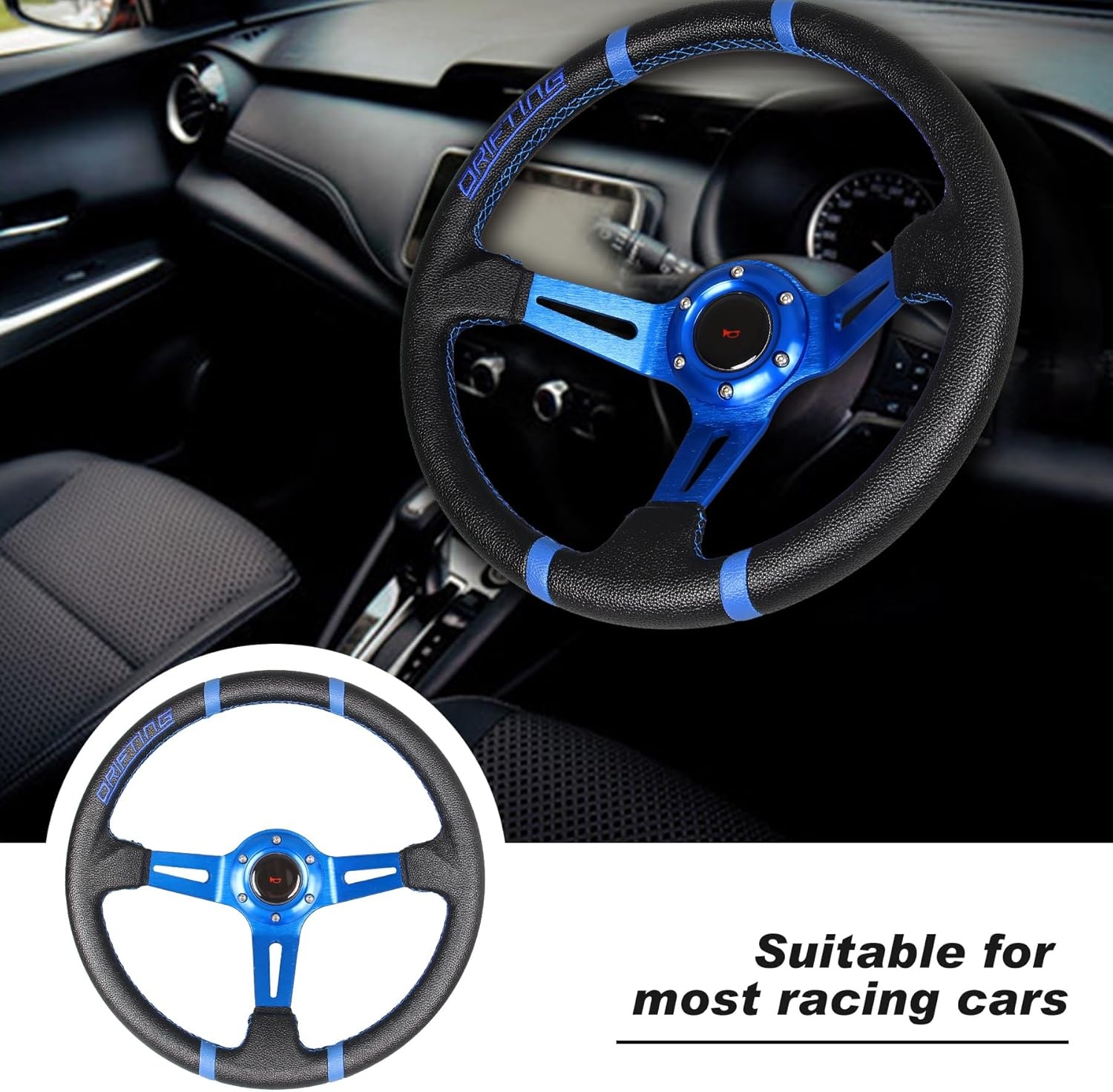 Drifting 350mm Steering Wheel - Yellow Leather Embroidery 6 Bolts Deep Dish Steering Wheel -13.8''Racing - Image 19