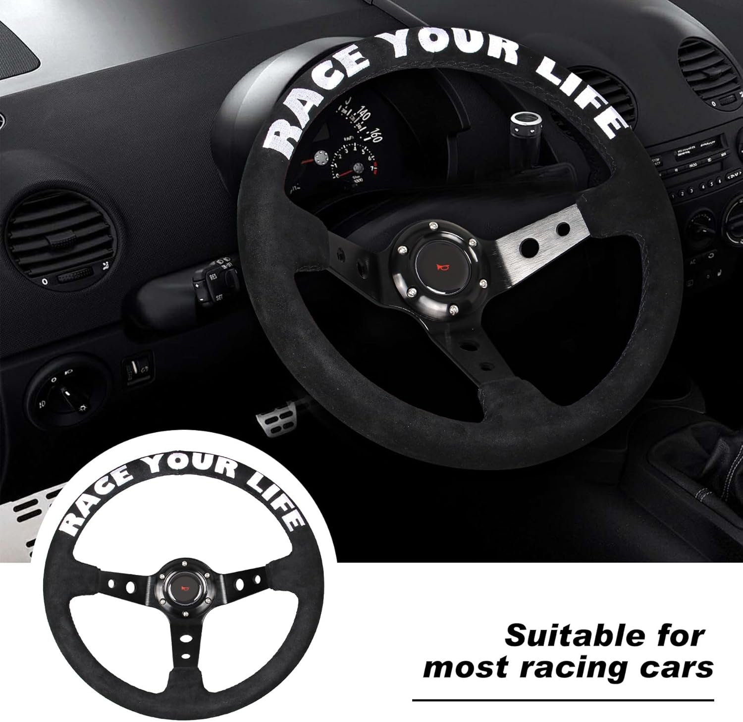 Drifting 350mm Steering Wheel - Yellow Leather Embroidery 6 Bolts Deep Dish Steering Wheel -13.8''Racing - Image 26