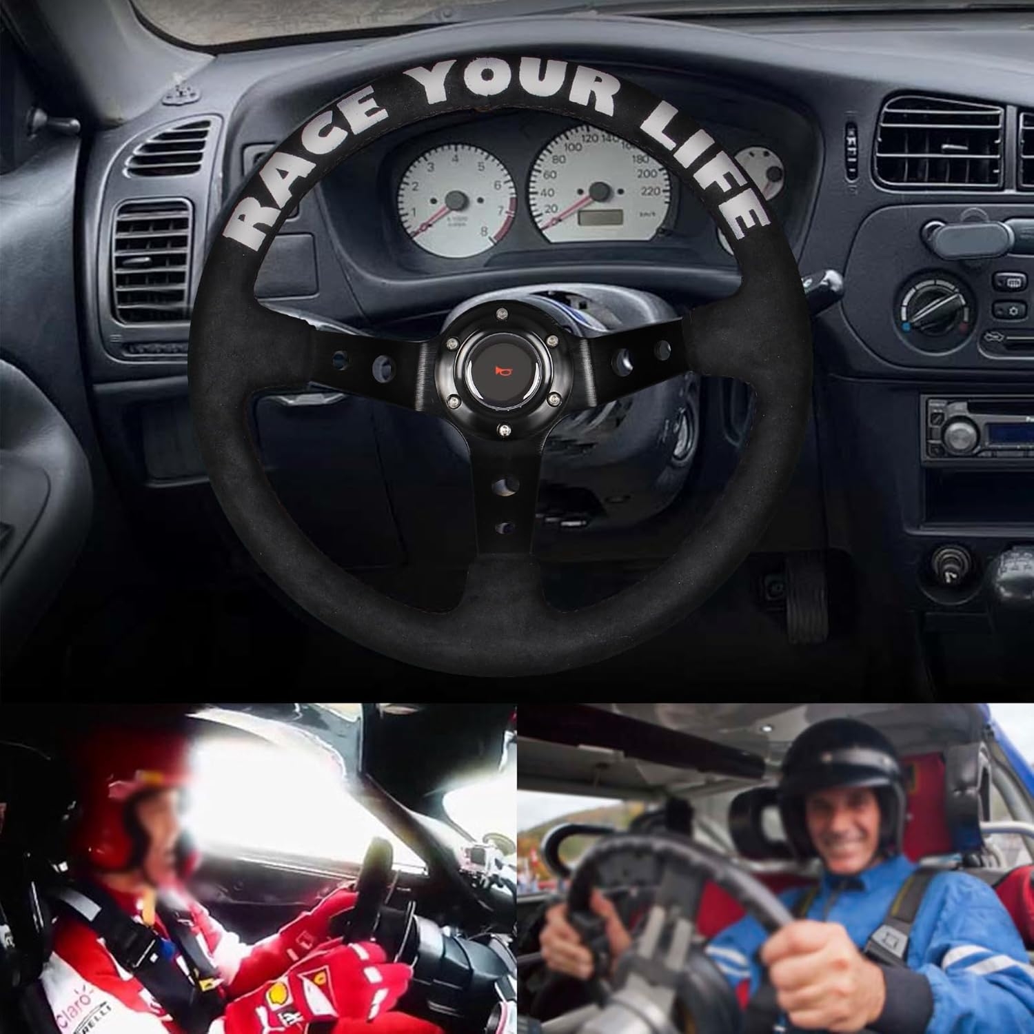 Drifting 350mm Steering Wheel - Yellow Leather Embroidery 6 Bolts Deep Dish Steering Wheel -13.8''Racing - Image 27