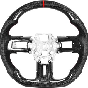 Carbon Fiber Mustang Steering Wheel – EcoBoost/GT/Shelby GT350/GT350R 2015-2017, D-shaped Flat-bottom Nappa Perforated Leather Grip with Replacement Trim