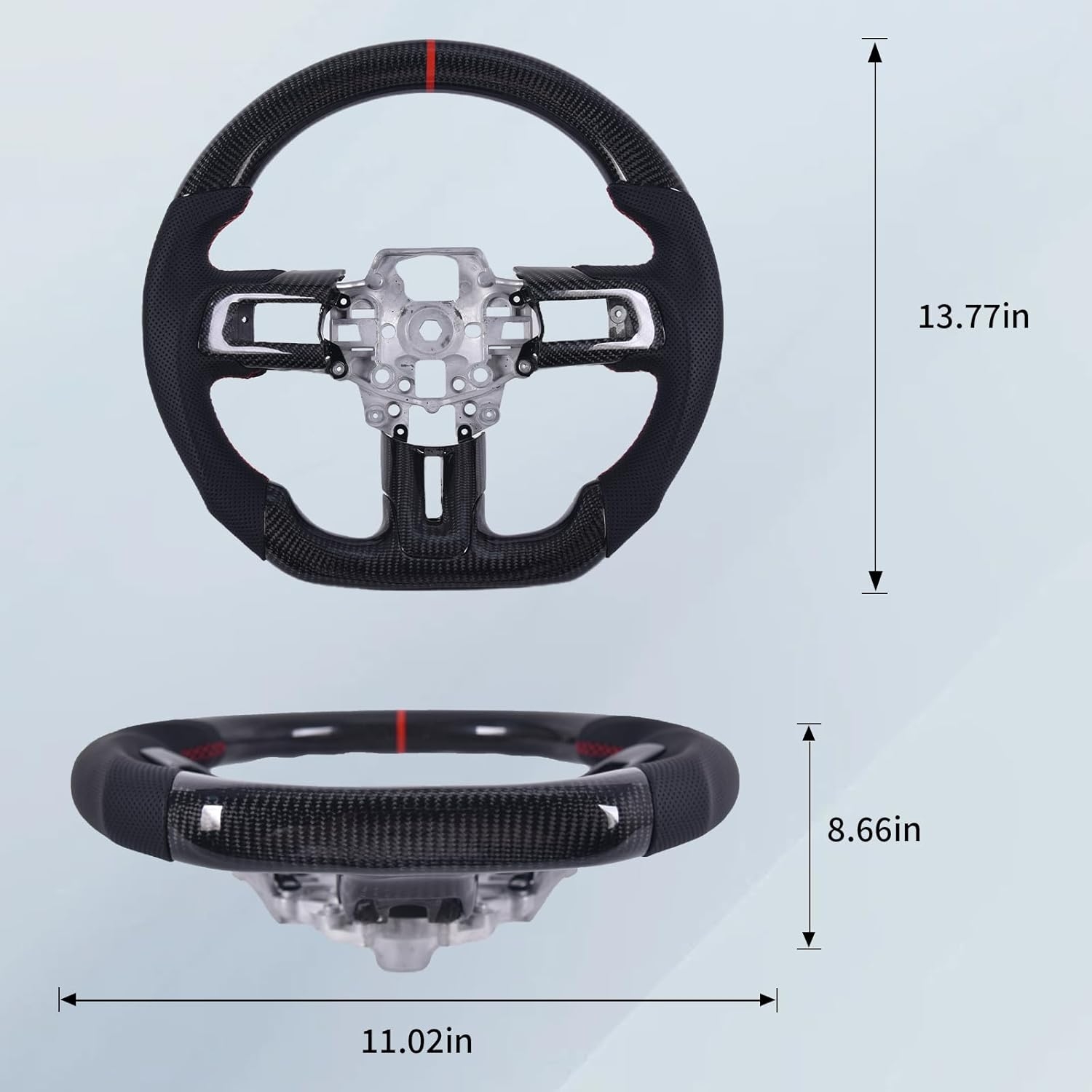 Carbon Fiber Mustang Steering Wheel - EcoBoost/GT/Shelby GT350/GT350R 2015-2017, D-shaped Flat-bottom Nappa Perforated Leather Grip with Replacement Trim - Image 7