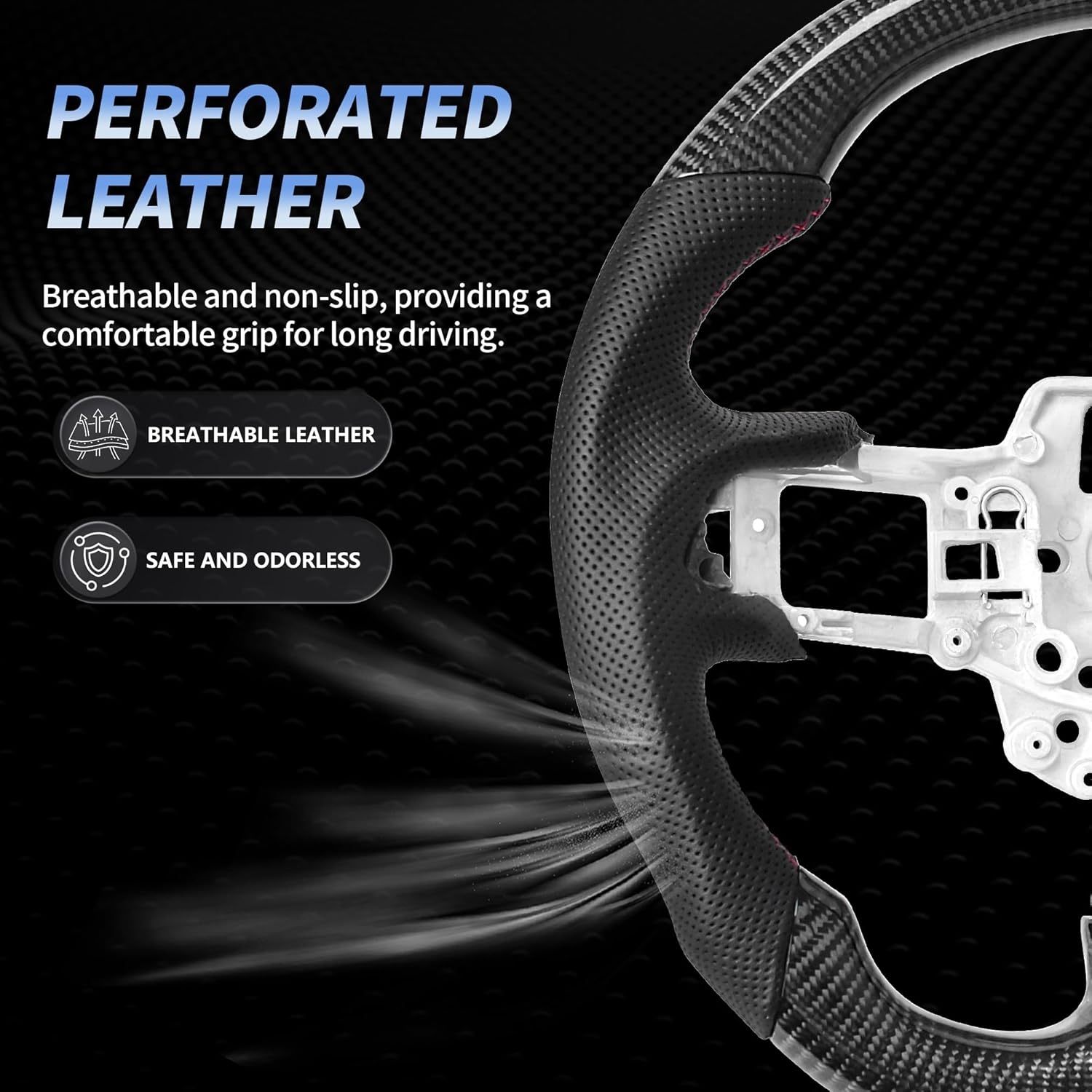 Carbon Fiber Mustang Steering Wheel - EcoBoost/GT/Shelby GT350/GT350R 2015-2017, D-shaped Flat-bottom Nappa Perforated Leather Grip with Replacement Trim - Image 16