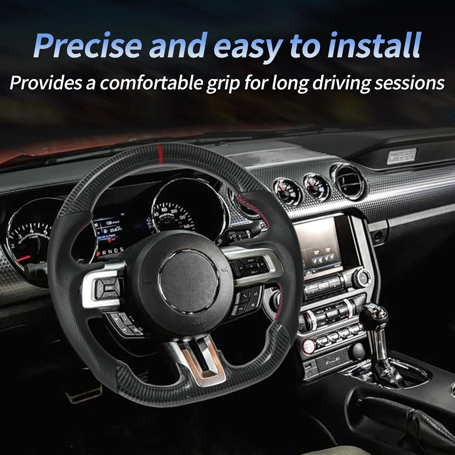 Carbon Fiber Mustang Steering Wheel - EcoBoost/GT/Shelby GT350/GT350R 2015-2017, D-shaped Flat-bottom Nappa Perforated Leather Grip with Replacement Trim - Image 20