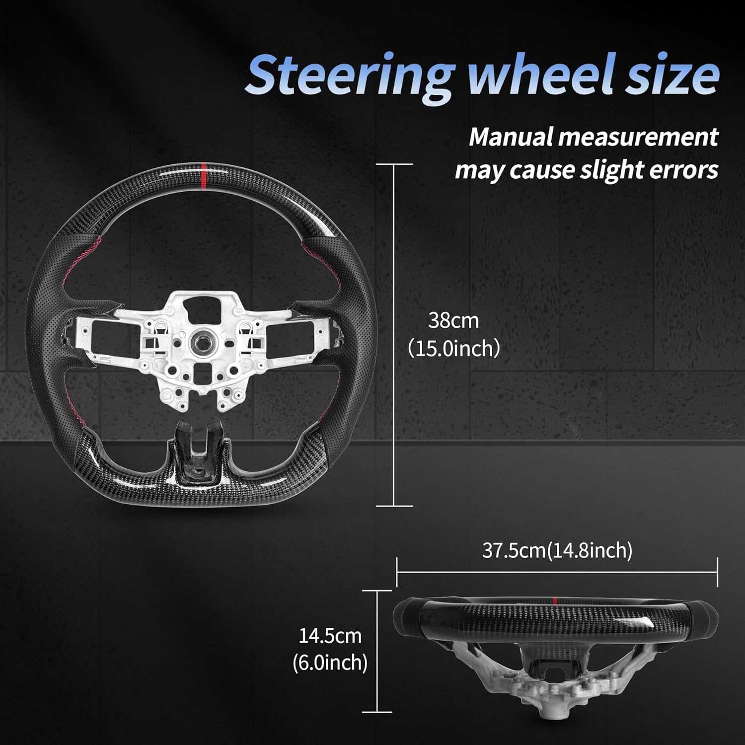 Carbon Fiber Mustang Steering Wheel - EcoBoost/GT/Shelby GT350/GT350R 2015-2017, D-shaped Flat-bottom Nappa Perforated Leather Grip with Replacement Trim - Image 22