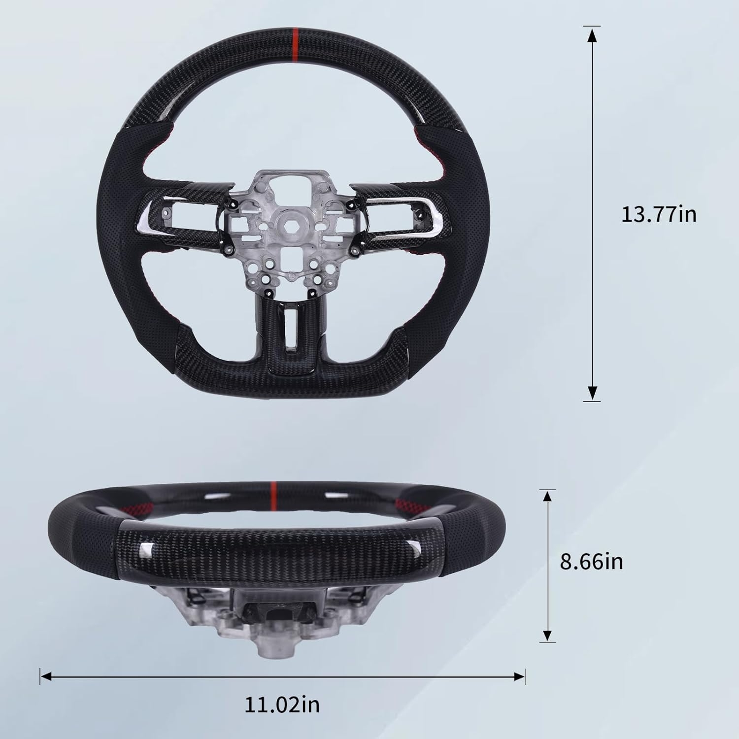 Carbon Fiber Mustang Steering Wheel - EcoBoost/GT/Shelby GT350/GT350R 2015-2017, D-shaped Flat-bottom Nappa Perforated Leather Grip with Replacement Trim - Image 30
