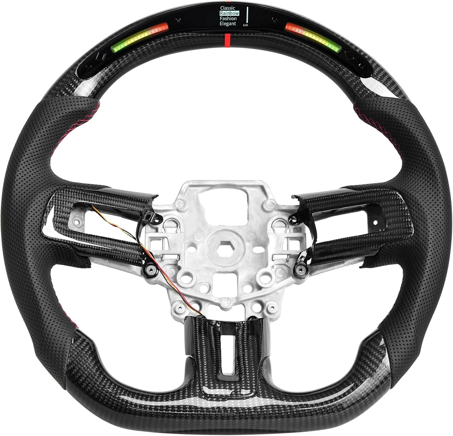 Carbon Fiber Mustang Steering Wheel - EcoBoost/GT/Shelby GT350/GT350R 2015-2017, D-shaped Flat-bottom Nappa Perforated Leather Grip with Replacement Trim - Image 31