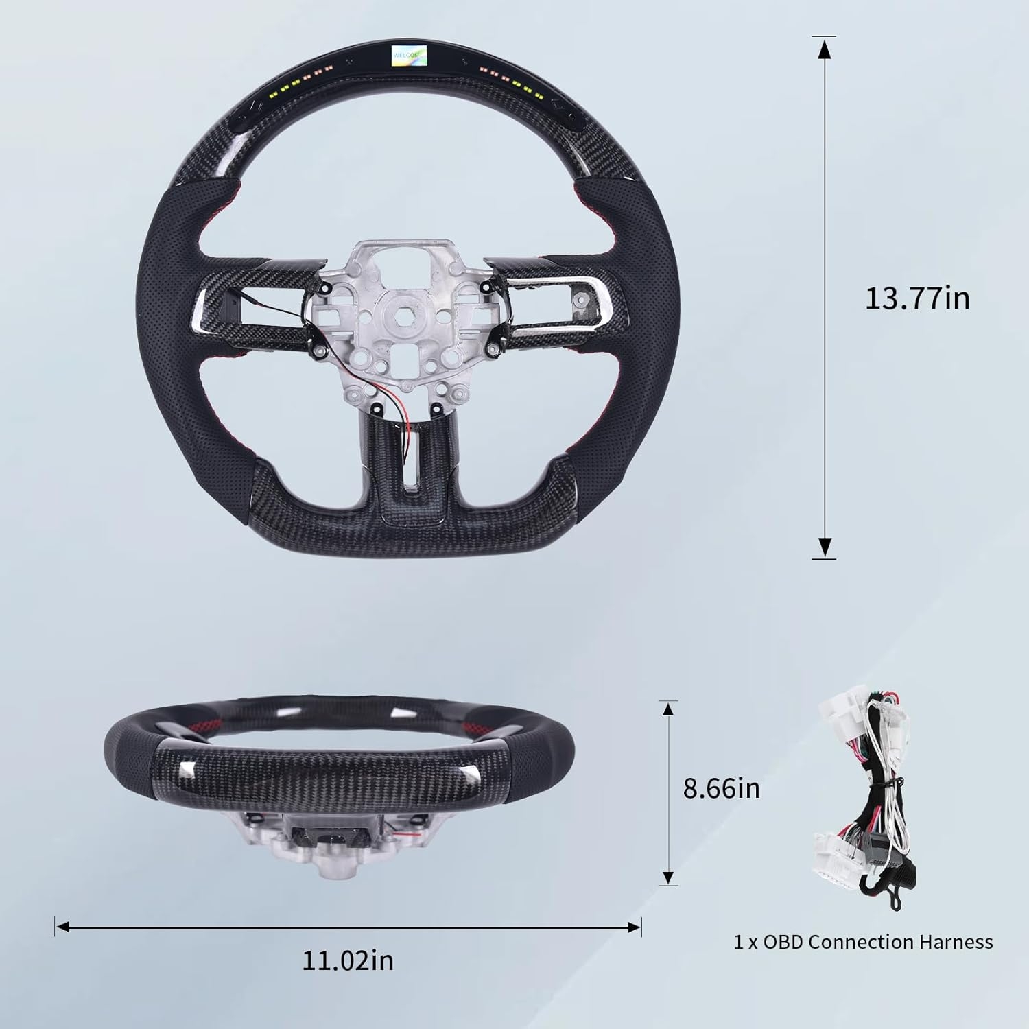 Carbon Fiber Mustang Steering Wheel - EcoBoost/GT/Shelby GT350/GT350R 2015-2017, D-shaped Flat-bottom Nappa Perforated Leather Grip with Replacement Trim - Image 37