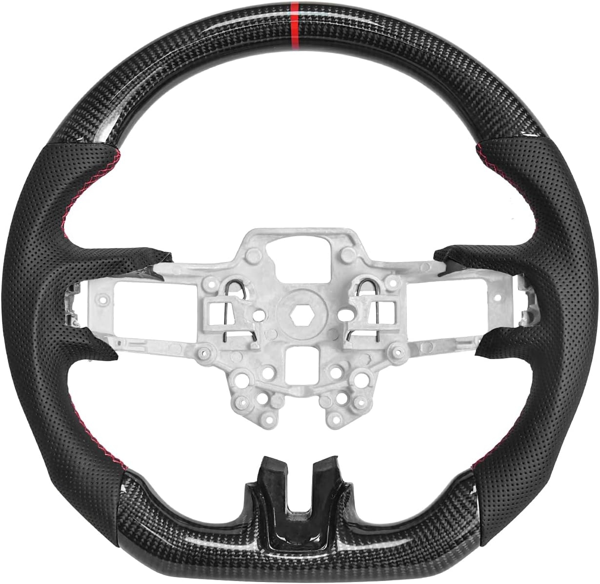 Carbon Fiber Mustang Steering Wheel - EcoBoost/GT/Shelby GT350/GT350R 2015-2017, D-shaped Flat-bottom Nappa Perforated Leather Grip with Replacement Trim - Image 38