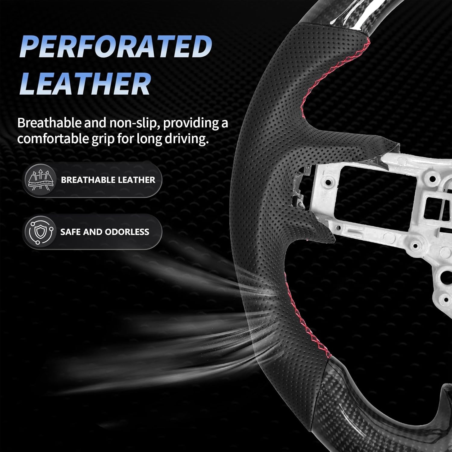 Carbon Fiber Mustang Steering Wheel - EcoBoost/GT/Shelby GT350/GT350R 2015-2017, D-shaped Flat-bottom Nappa Perforated Leather Grip with Replacement Trim - Image 40