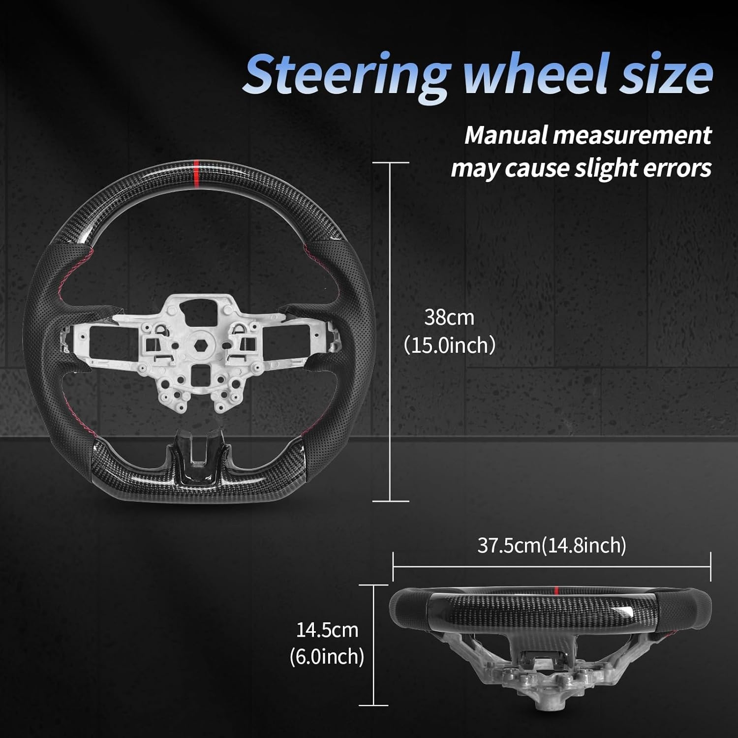 Carbon Fiber Mustang Steering Wheel - EcoBoost/GT/Shelby GT350/GT350R 2015-2017, D-shaped Flat-bottom Nappa Perforated Leather Grip with Replacement Trim - Image 45