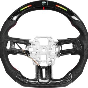 Carbon Fiber LED Mustang Steering Wheel- EcoBoost/GT/Shelby GT350/GT350R 2018-2023, LED Shift Indicator Racing Display, D-shaped Flat-bottom Perforated Leather Grip with Replacement Trim