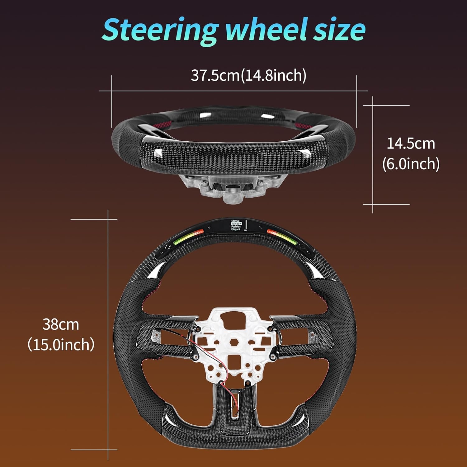 Carbon Fiber LED Mustang Steering Wheel- EcoBoost/GT/Shelby GT350/GT350R 2018-2023, LED Shift Indicator Racing Display, D-shaped Flat-bottom Perforated Leather Grip with Replacement Trim - Image 6