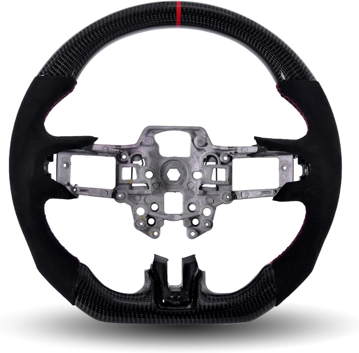 Carbon Fiber LED Mustang Steering Wheel- EcoBoost/GT/Shelby GT350/GT350R 2018-2023, LED Shift Indicator Racing Display, D-shaped Flat-bottom Perforated Leather Grip with Replacement Trim - Image 9