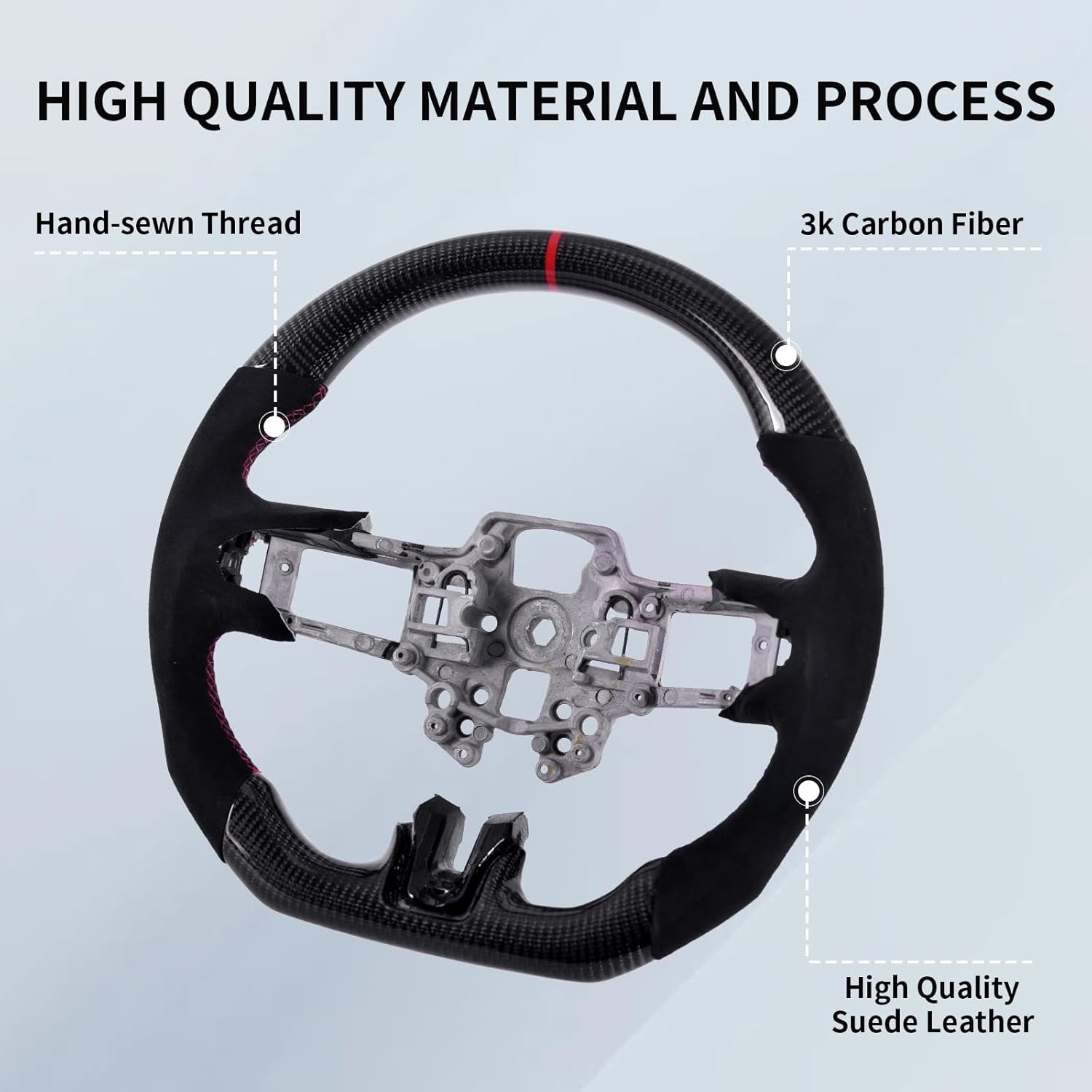 Carbon Fiber LED Mustang Steering Wheel- EcoBoost/GT/Shelby GT350/GT350R 2018-2023, LED Shift Indicator Racing Display, D-shaped Flat-bottom Perforated Leather Grip with Replacement Trim - Image 12