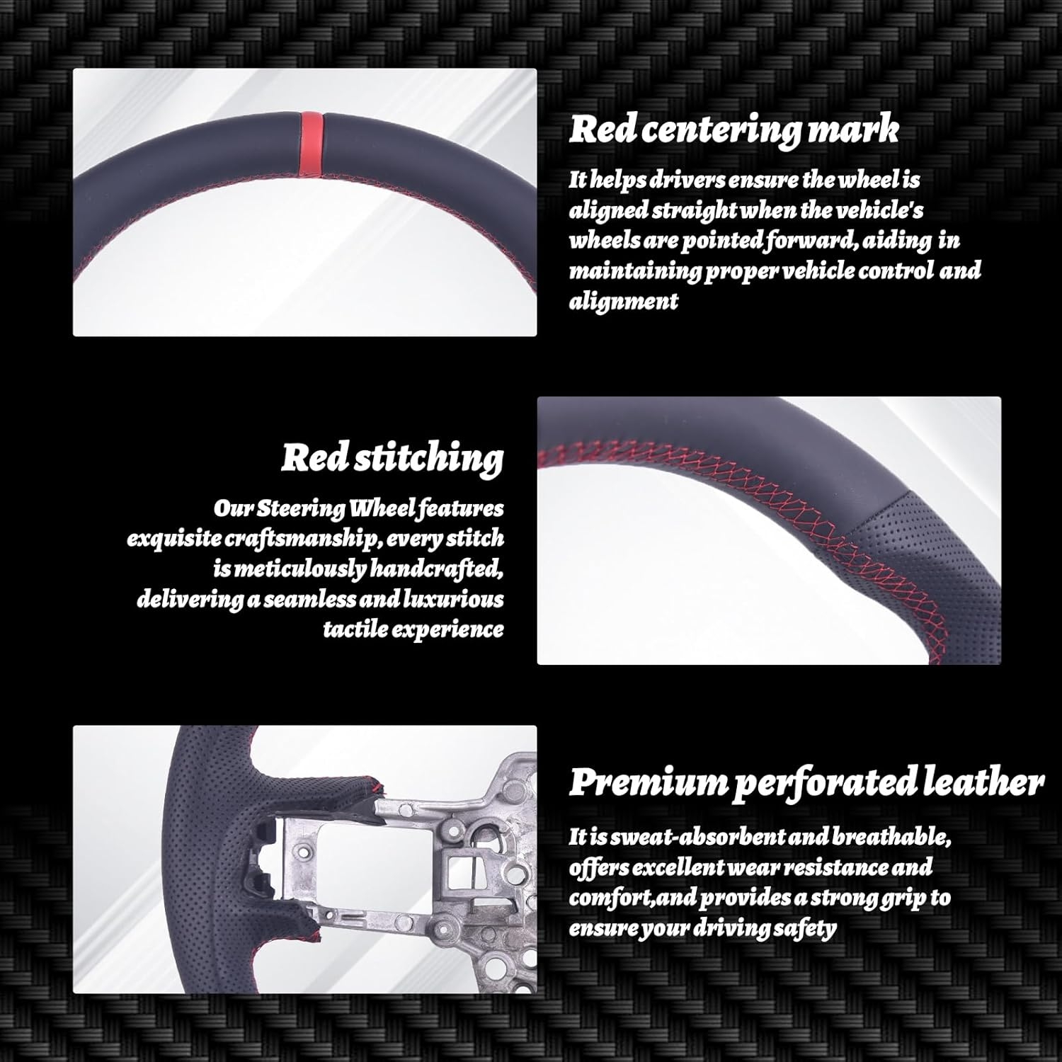 Carbon Fiber LED Mustang Steering Wheel- EcoBoost/GT/Shelby GT350/GT350R 2018-2023, LED Shift Indicator Racing Display, D-shaped Flat-bottom Perforated Leather Grip with Replacement Trim - Image 17