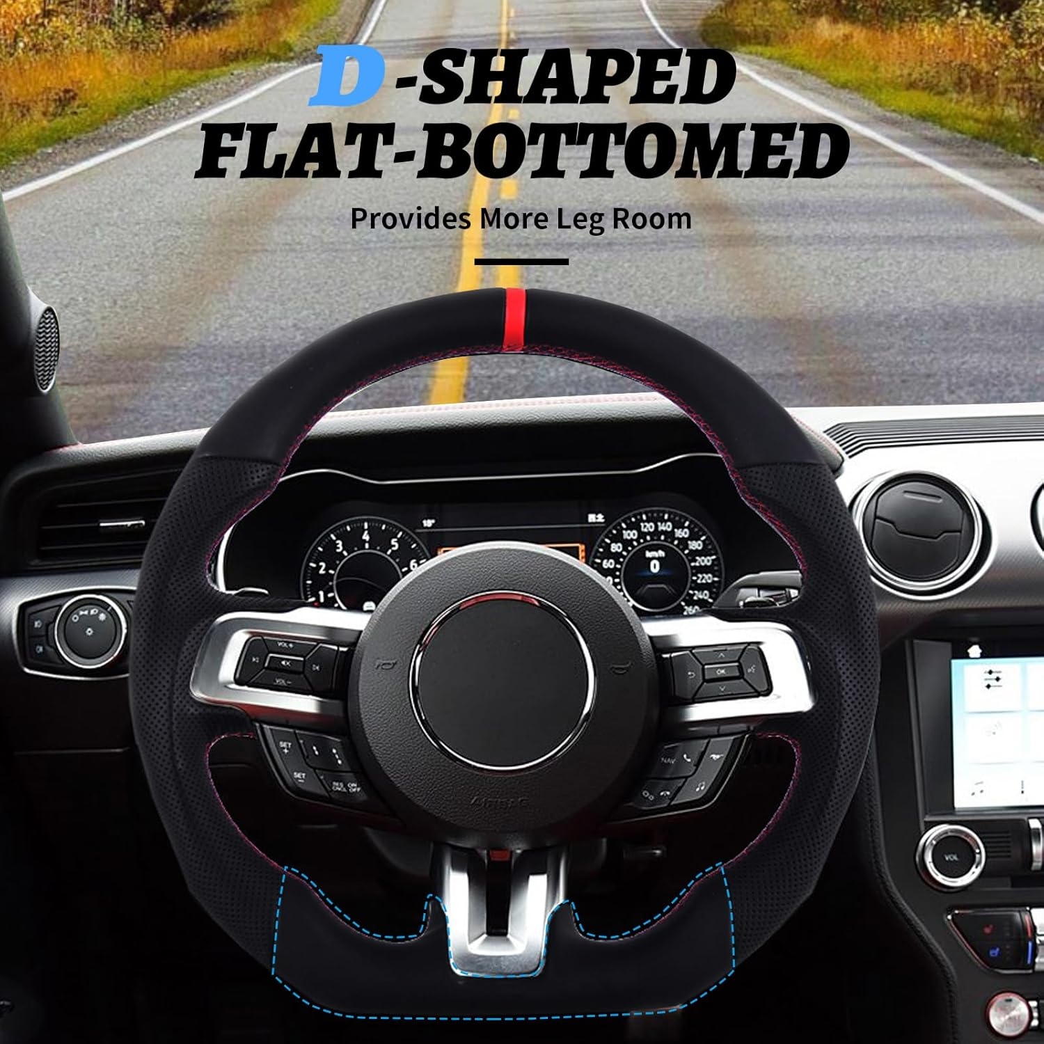 Carbon Fiber LED Mustang Steering Wheel- EcoBoost/GT/Shelby GT350/GT350R 2018-2023, LED Shift Indicator Racing Display, D-shaped Flat-bottom Perforated Leather Grip with Replacement Trim - Image 18