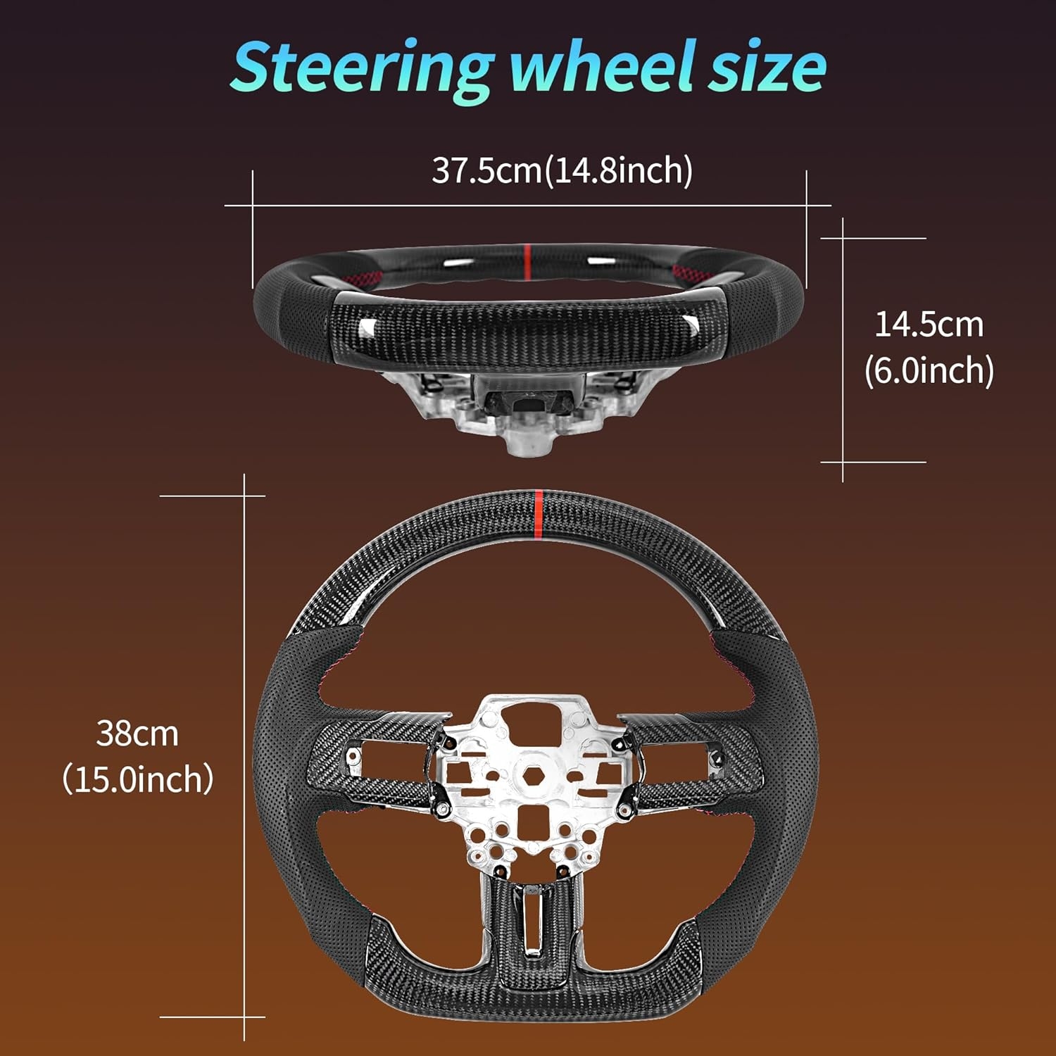 Carbon Fiber LED Mustang Steering Wheel- EcoBoost/GT/Shelby GT350/GT350R 2018-2023, LED Shift Indicator Racing Display, D-shaped Flat-bottom Perforated Leather Grip with Replacement Trim - Image 24