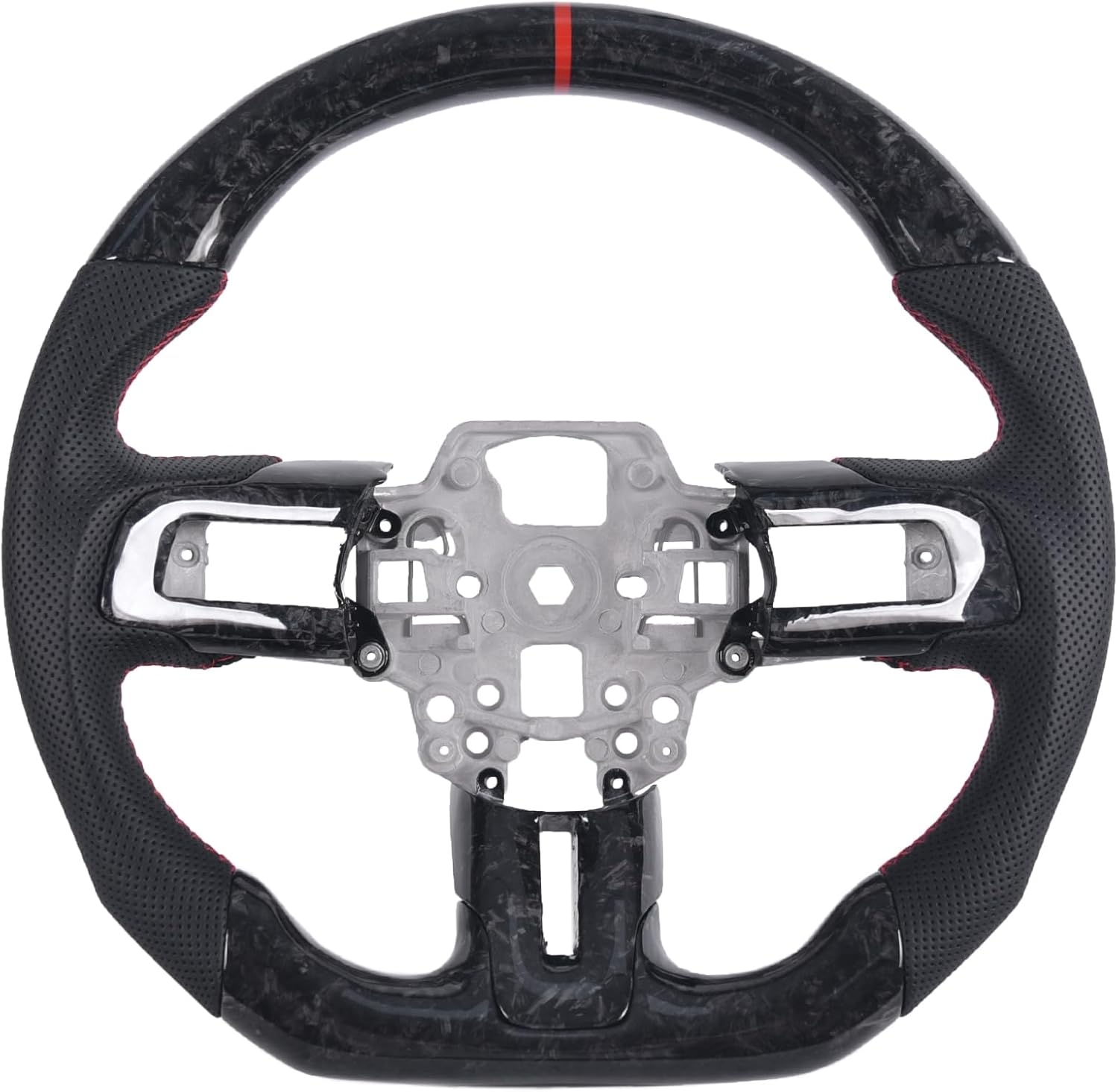 Carbon Fiber LED Mustang Steering Wheel- EcoBoost/GT/Shelby GT350/GT350R 2018-2023, LED Shift Indicator Racing Display, D-shaped Flat-bottom Perforated Leather Grip with Replacement Trim - Image 29