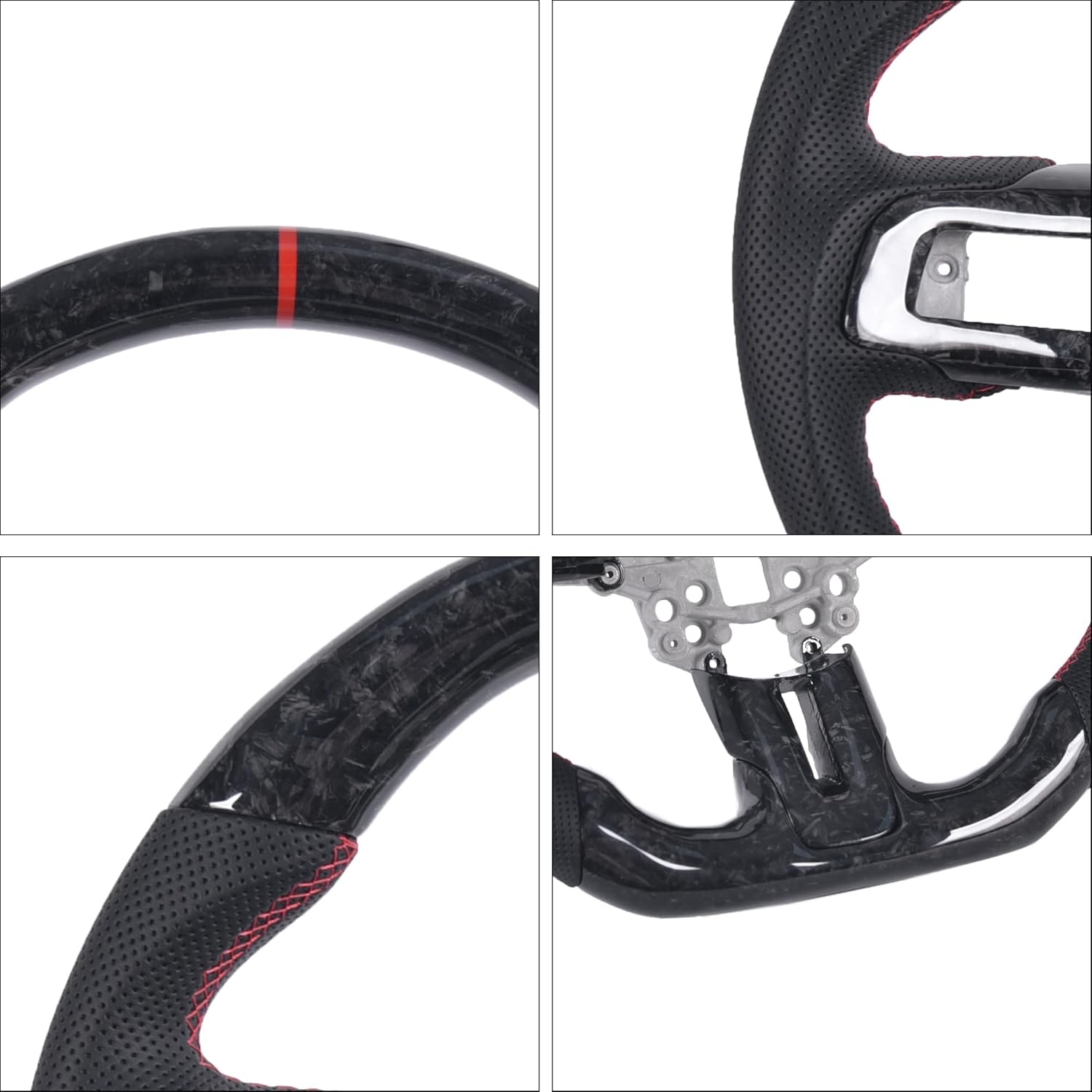 Carbon Fiber LED Mustang Steering Wheel- EcoBoost/GT/Shelby GT350/GT350R 2018-2023, LED Shift Indicator Racing Display, D-shaped Flat-bottom Perforated Leather Grip with Replacement Trim - Image 31