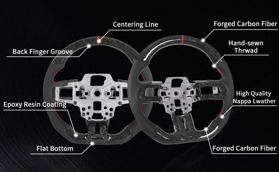 Carbon Fiber LED Mustang Steering Wheel- EcoBoost/GT/Shelby GT350/GT350R 2018-2023, LED Shift Indicator Racing Display, D-shaped Flat-bottom Perforated Leather Grip with Replacement Trim - Image 34