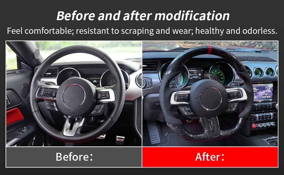 Carbon Fiber LED Mustang Steering Wheel- EcoBoost/GT/Shelby GT350/GT350R 2018-2023, LED Shift Indicator Racing Display, D-shaped Flat-bottom Perforated Leather Grip with Replacement Trim - Image 37