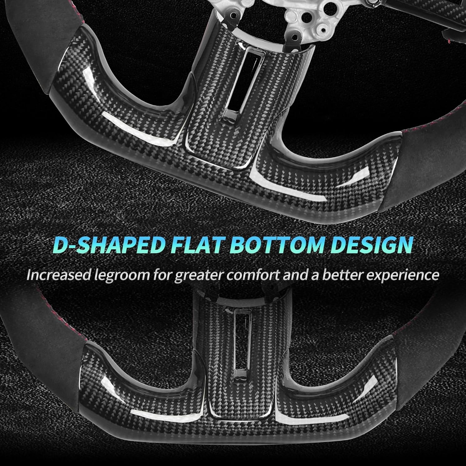Carbon Fiber LED Mustang Steering Wheel- EcoBoost/GT/Shelby GT350/GT350R 2018-2023, LED Shift Indicator Racing Display, D-shaped Flat-bottom Perforated Leather Grip with Replacement Trim - Image 40