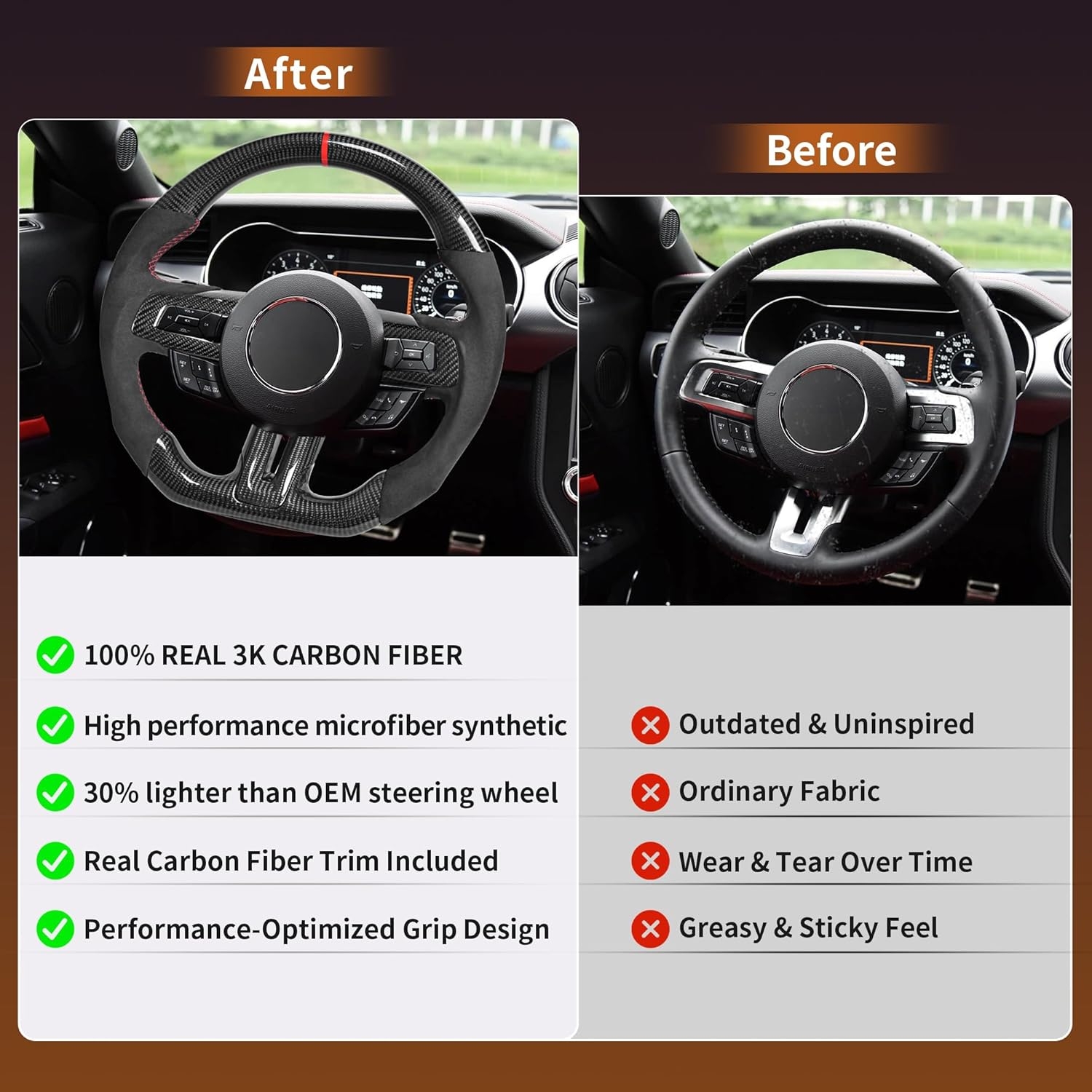 Carbon Fiber LED Mustang Steering Wheel- EcoBoost/GT/Shelby GT350/GT350R 2018-2023, LED Shift Indicator Racing Display, D-shaped Flat-bottom Perforated Leather Grip with Replacement Trim - Image 44