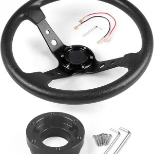 350mm Leather Steering Wheel black With Adapter Plate – Car Racing 14inch 70mm PCD For Logitech G29 G920 G923 For Racing Game
