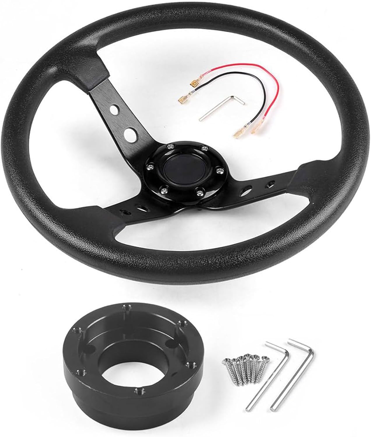 350mm Leather Steering Wheel black With Adapter Plate - Car Racing 14inch 70mm PCD For Logitech G29 G920 G923 For Racing Game