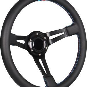 3 Color Microfiber Steering Wheel Leather 13.8”/350mm Drifting Deep Dish Steering Wheel For Car and Simulation PC Game