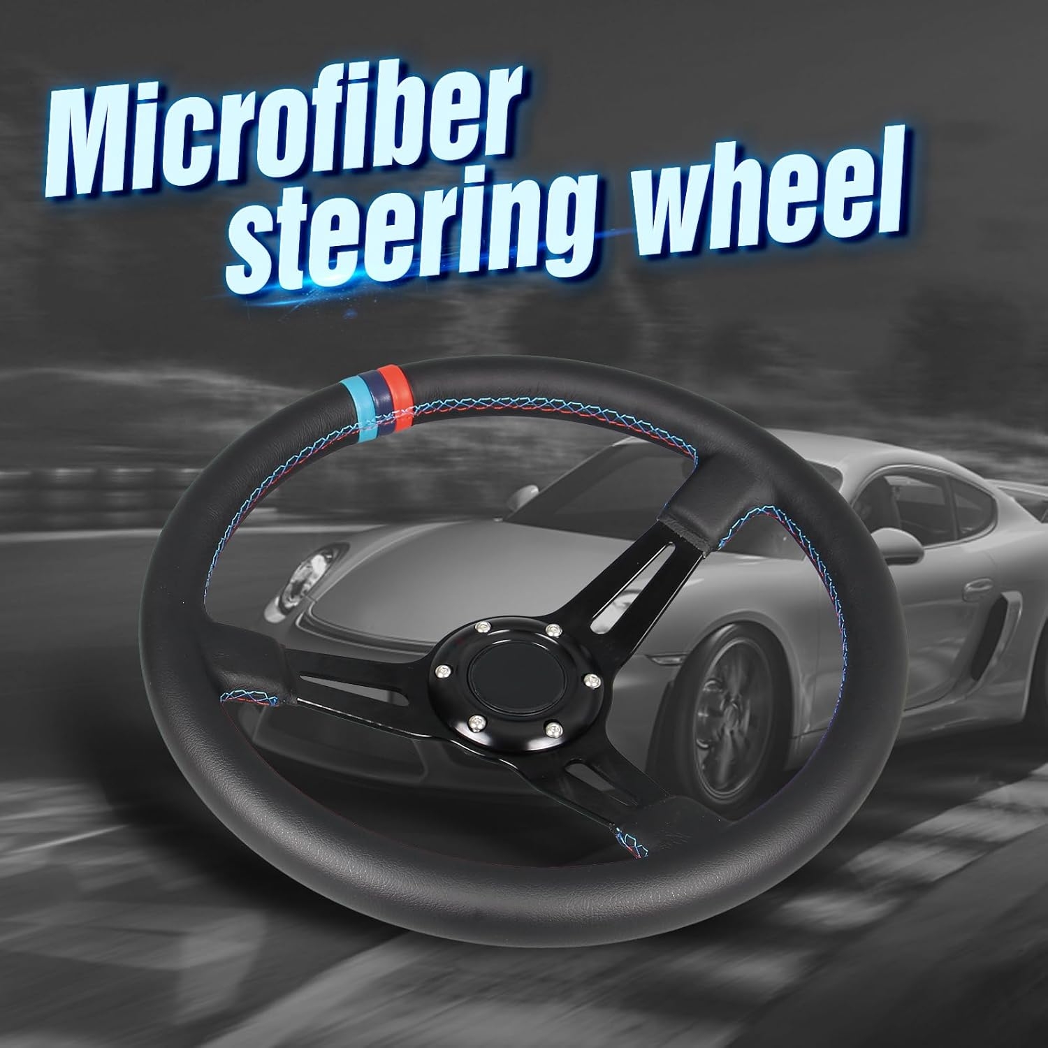 3 Color Microfiber Steering Wheel Leather 13.8”/350mm Drifting Deep Dish Steering Wheel For Car and Simulation PC Game - Image 2
