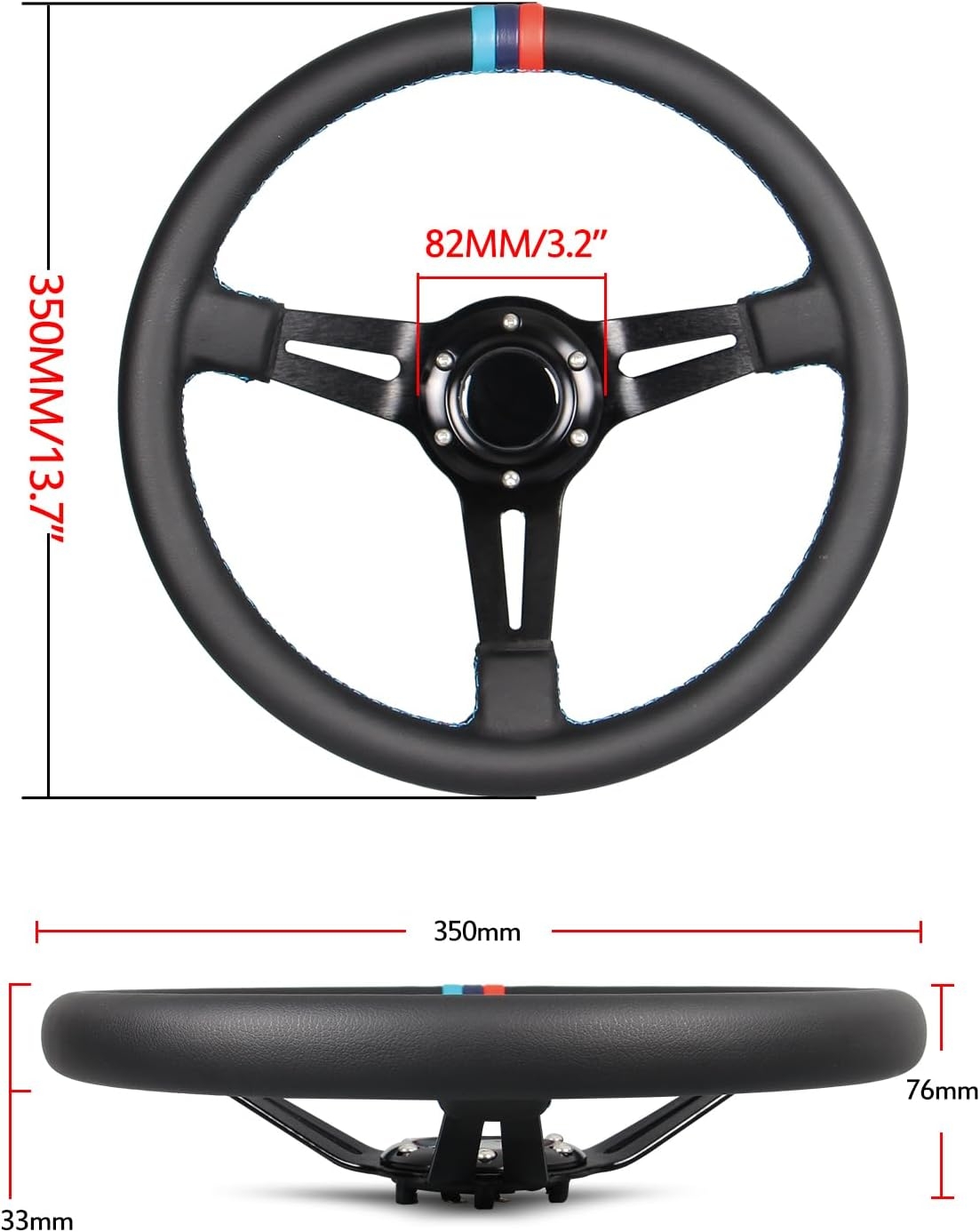 3 Color Microfiber Steering Wheel Leather 13.8”/350mm Drifting Deep Dish Steering Wheel For Car and Simulation PC Game - Image 4