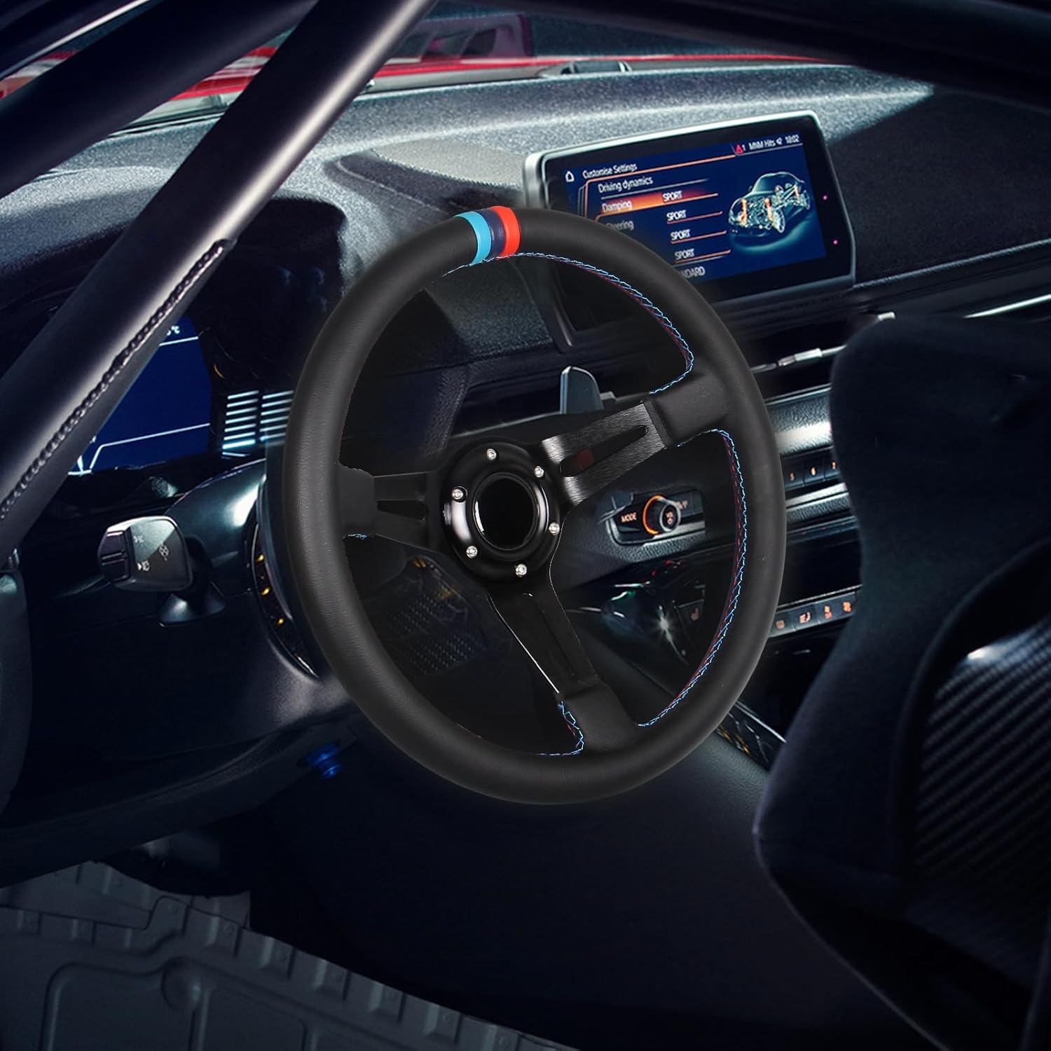 3 Color Microfiber Steering Wheel Leather 13.8”/350mm Drifting Deep Dish Steering Wheel For Car and Simulation PC Game - Image 6