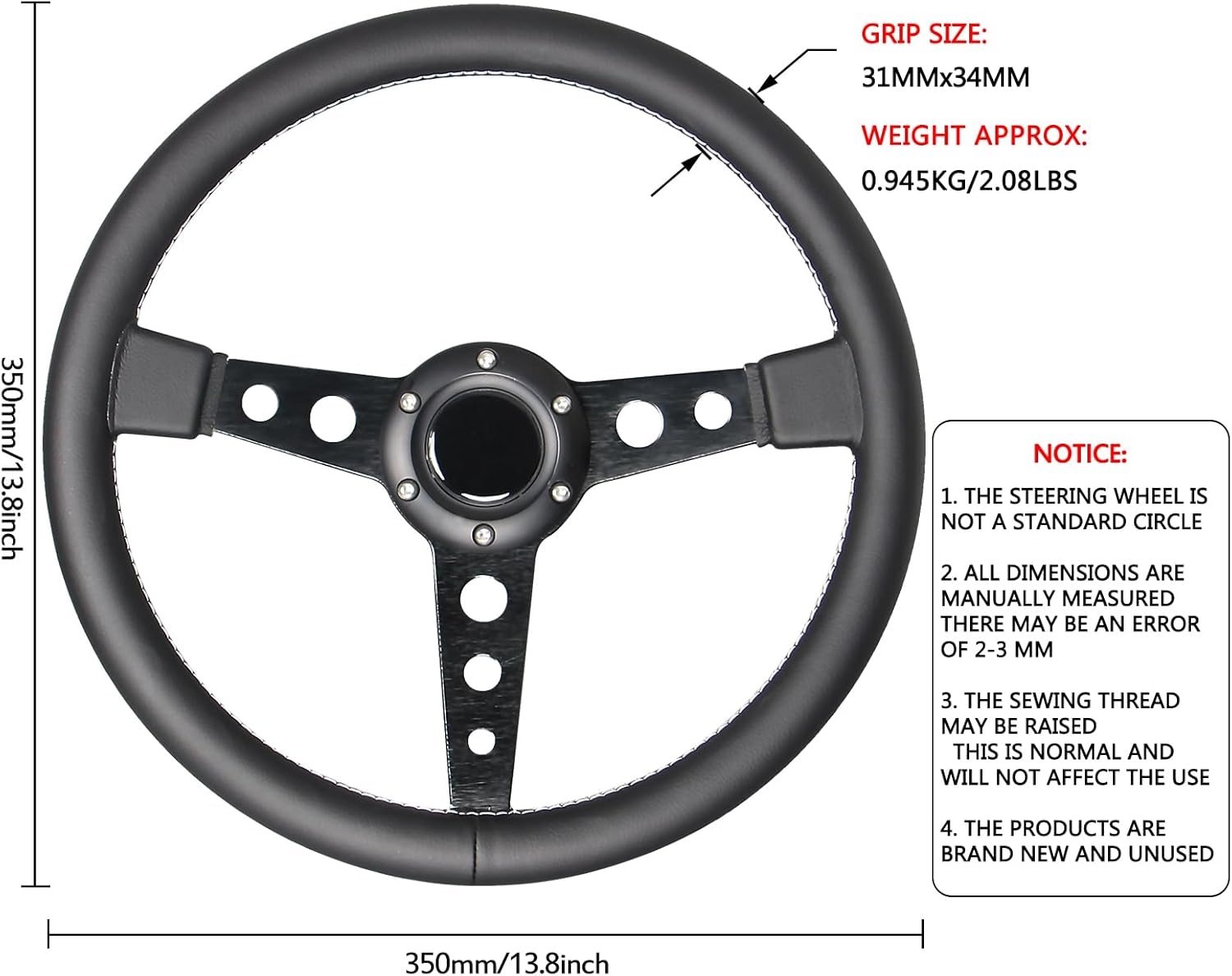3 Color Microfiber Steering Wheel Leather 13.8”/350mm Drifting Deep Dish Steering Wheel For Car and Simulation PC Game - Image 23