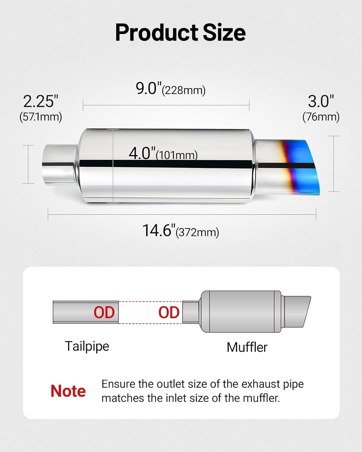 EVIL ENERGY Exhaust Muffler,Stainless Steel Exhaust Tip,Universal 14.6" Length (Burnt,2" Inlet 3" Outlet) - Image 8