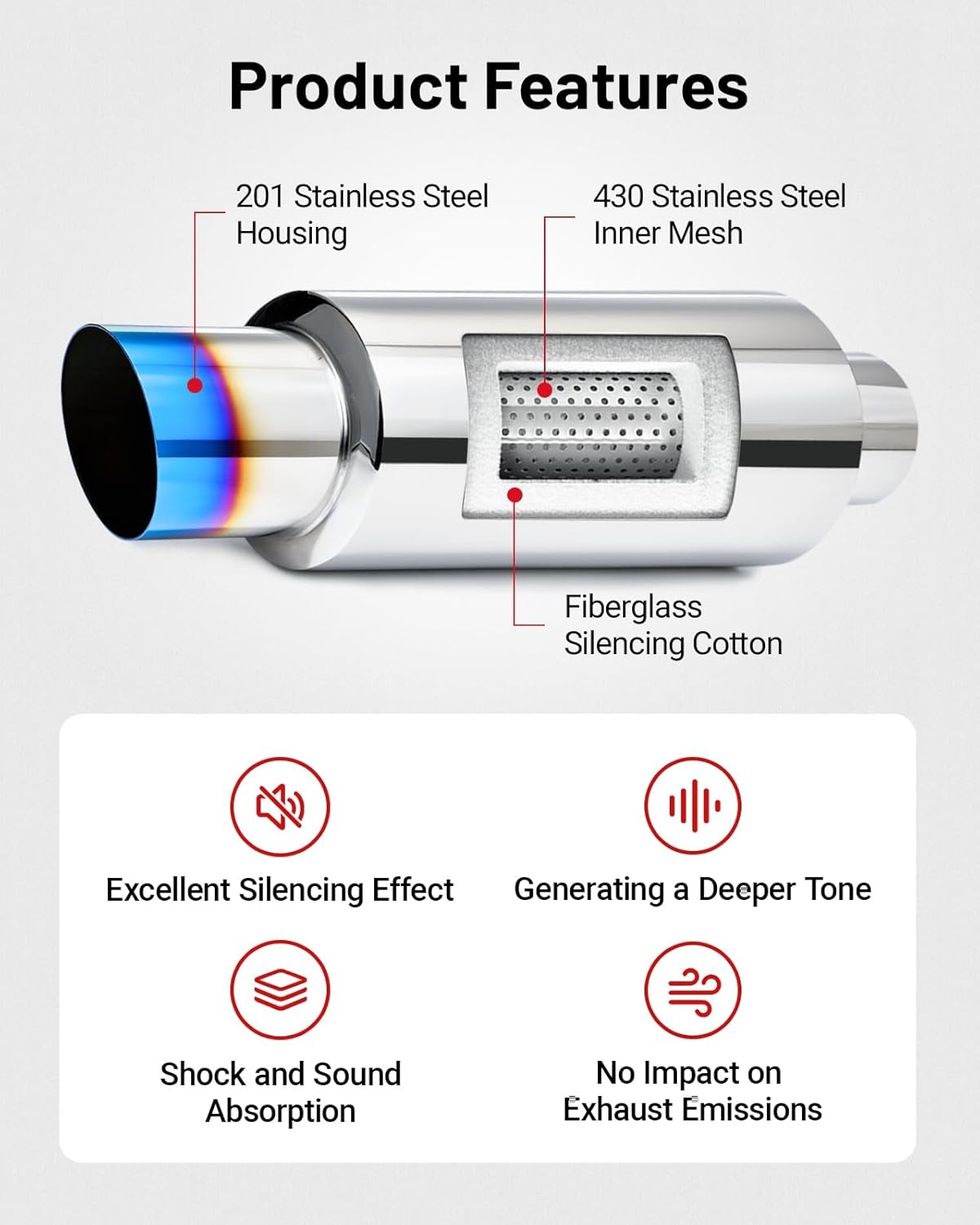 EVIL ENERGY Exhaust Muffler,Stainless Steel Exhaust Tip,Universal 14.6" Length (Burnt,2" Inlet 3" Outlet) - Image 10