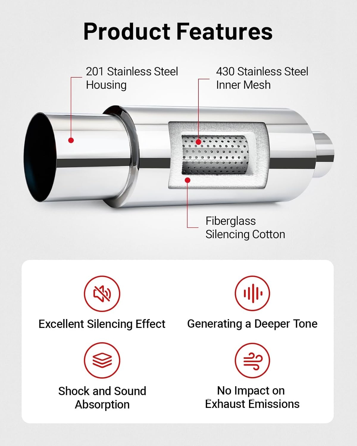EVIL ENERGY Exhaust Muffler,Stainless Steel Exhaust Tip,Universal 14.6" Length (Burnt,2" Inlet 3" Outlet) - Image 15